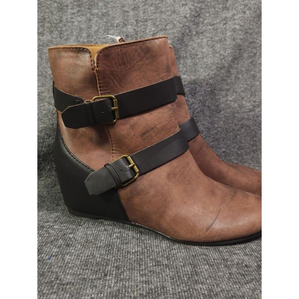 Comfortiva Ramika Wedge Leather Boots - Mahogany, US 7.5 M - Tried On Condition